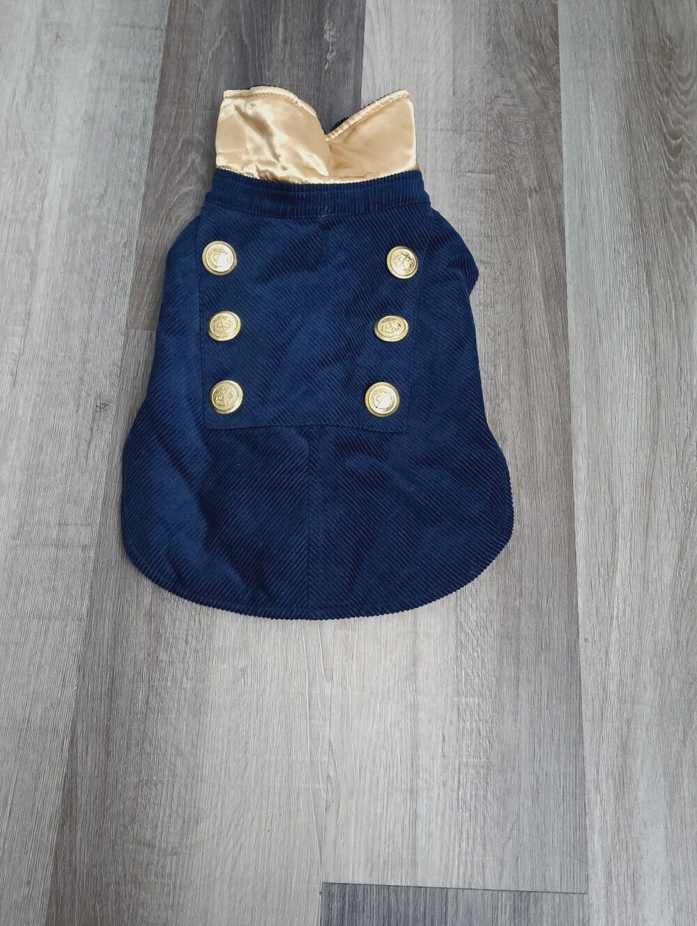 Navy Blue Dog Corduroy Peacoat with Gold Button Detail